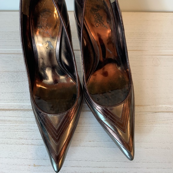 Carlos Santana Casino Metallic Pewter and Bronze Stiletto Heels Pointed Toe sz8 - Picture 3 of 6